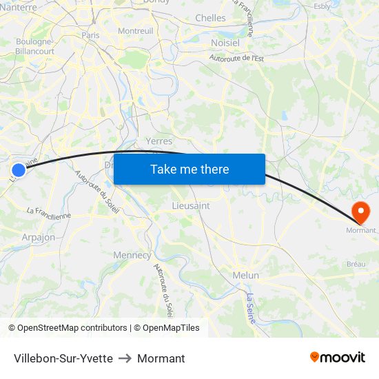 Villebon-Sur-Yvette to Mormant map