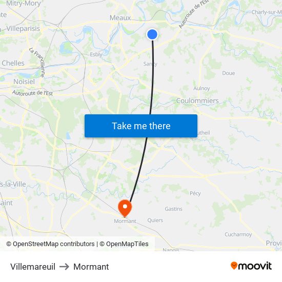 Villemareuil to Mormant map