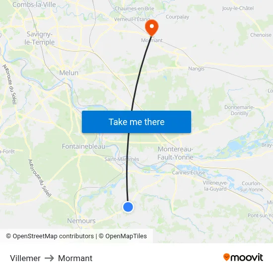 Villemer to Mormant map