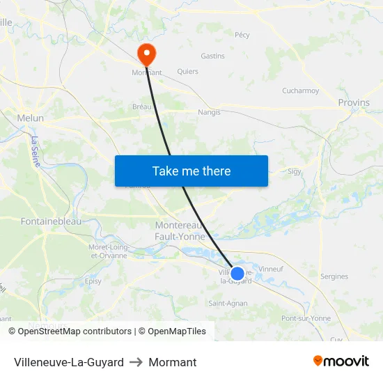 Villeneuve-La-Guyard to Mormant map