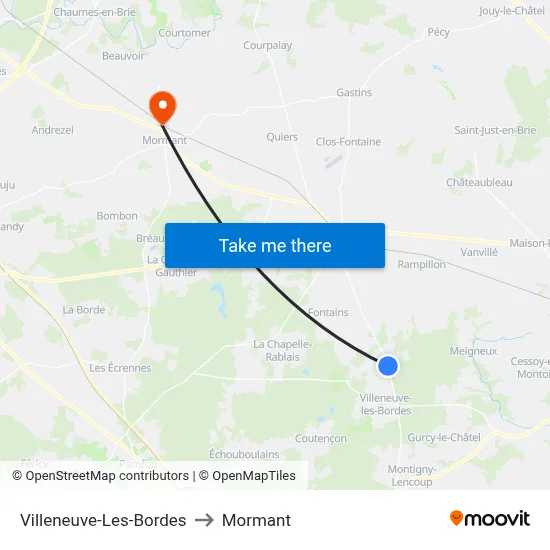 Villeneuve-Les-Bordes to Mormant map