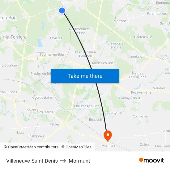 Villeneuve-Saint-Denis to Mormant map