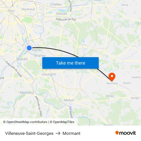 Villeneuve-Saint-Georges to Mormant map