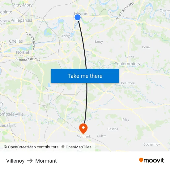Villenoy to Mormant map