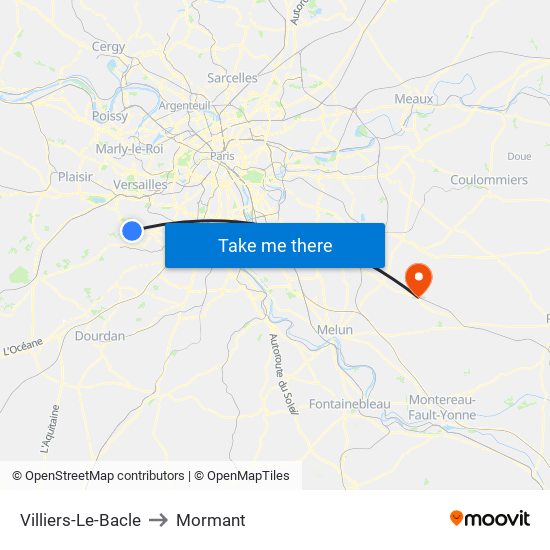Villiers-Le-Bacle to Mormant map