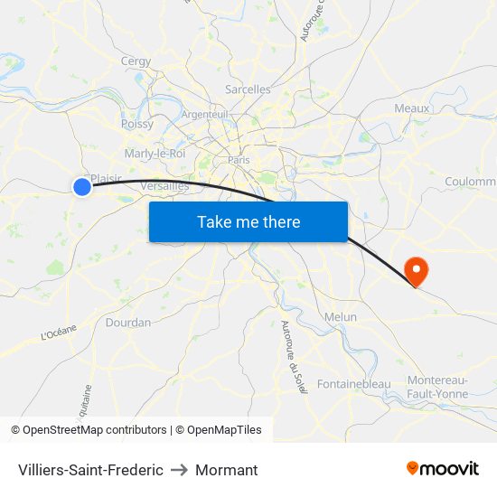 Villiers-Saint-Frederic to Mormant map