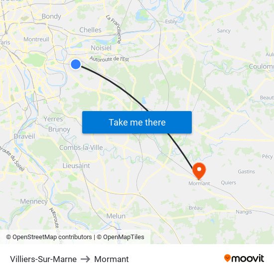 Villiers-Sur-Marne to Mormant map