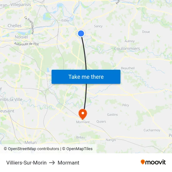Villiers-Sur-Morin to Mormant map