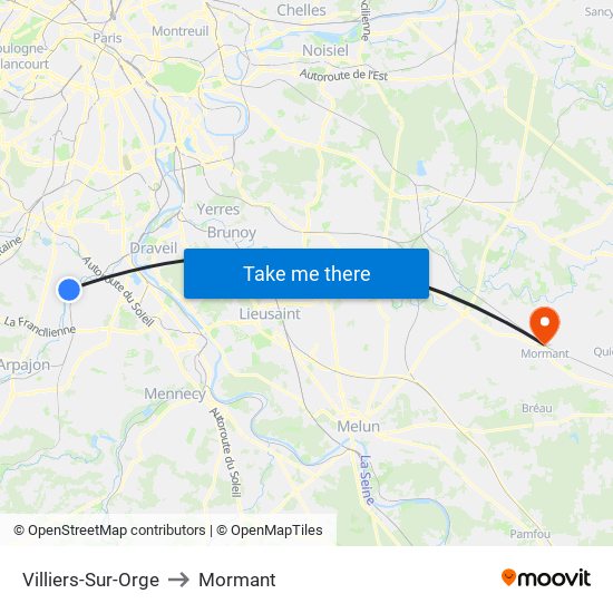 Villiers-Sur-Orge to Mormant map