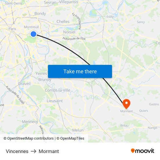 Vincennes to Mormant map