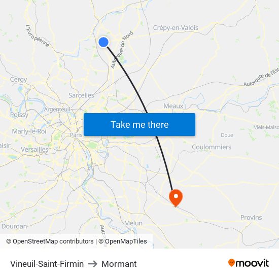 Vineuil-Saint-Firmin to Mormant map