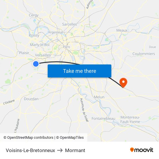 Voisins-Le-Bretonneux to Mormant map