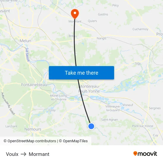 Voulx to Mormant map