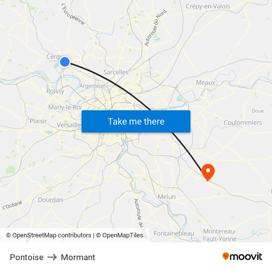 Pontoise to Mormant map