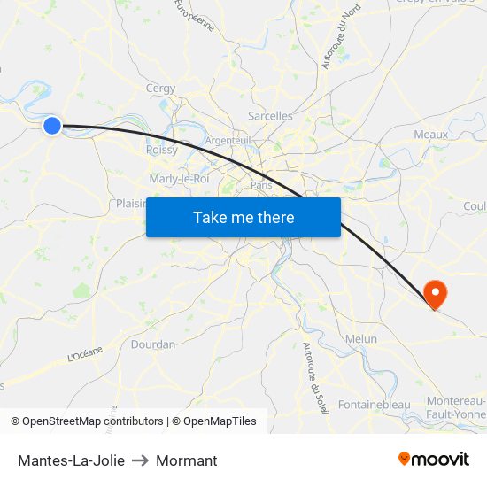 Mantes-La-Jolie to Mormant map