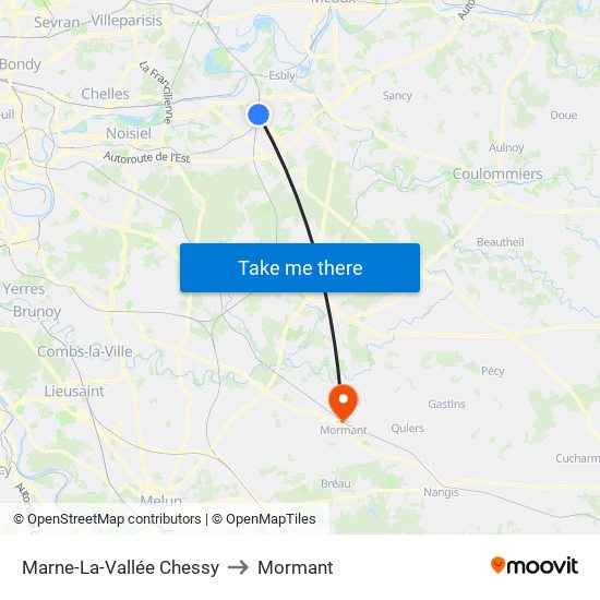 Marne-La-Vallée Chessy to Mormant map