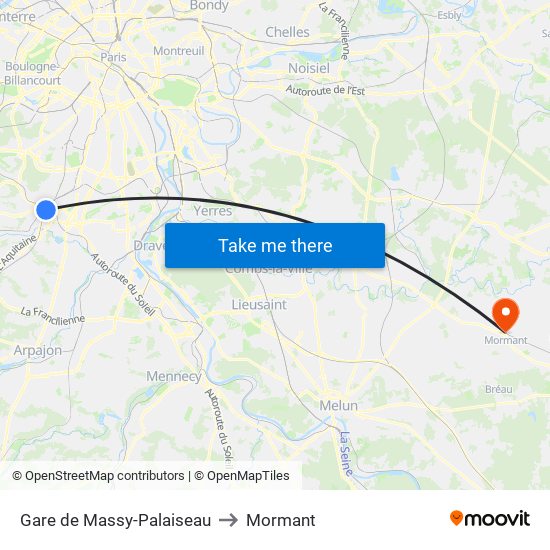 Gare de Massy-Palaiseau to Mormant map