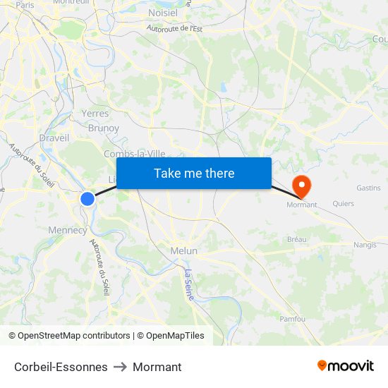 Corbeil-Essonnes to Mormant map