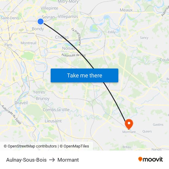 Aulnay-Sous-Bois to Mormant map