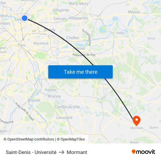 Saint-Denis - Université to Mormant map