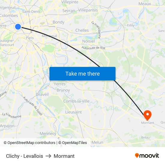 Clichy - Levallois to Mormant map