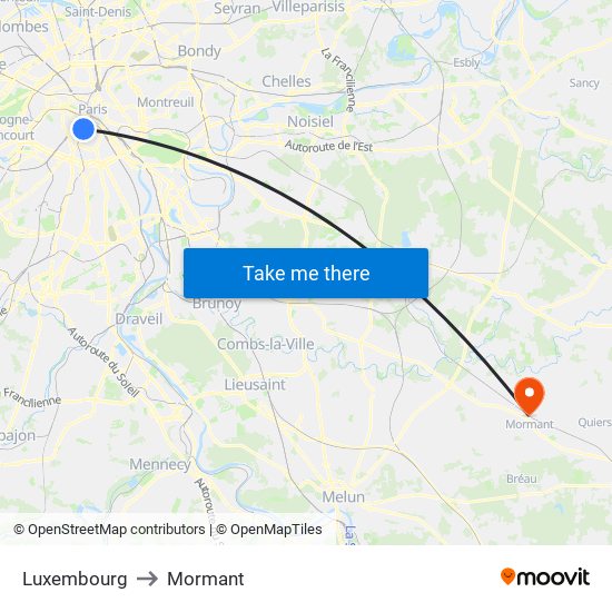 Luxembourg to Mormant map
