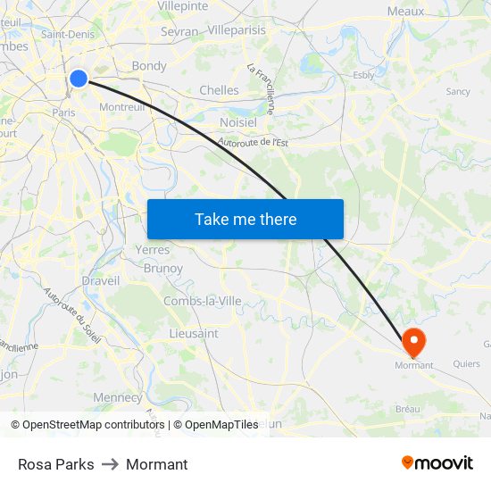 Rosa Parks to Mormant map
