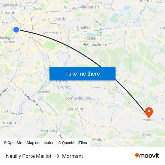 Neuilly Porte Maillot to Mormant map