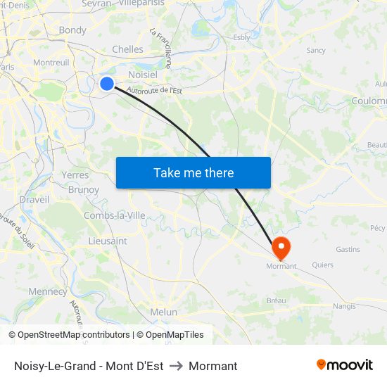 Noisy-Le-Grand - Mont D'Est to Mormant map