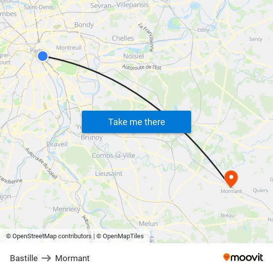 Bastille to Mormant map