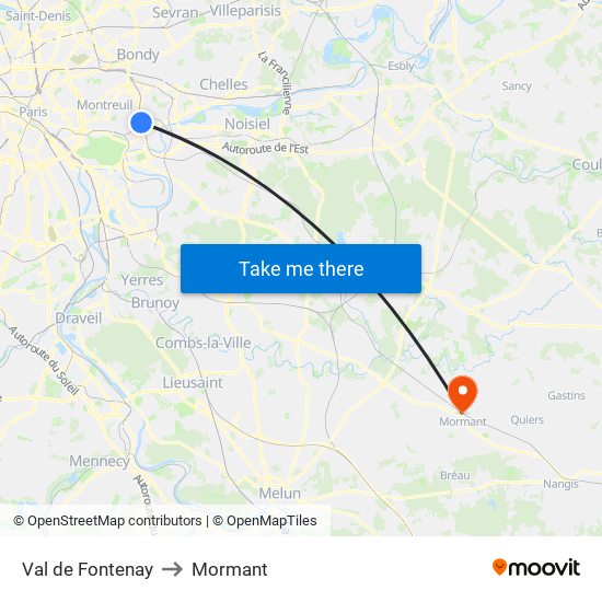 Val de Fontenay to Mormant map