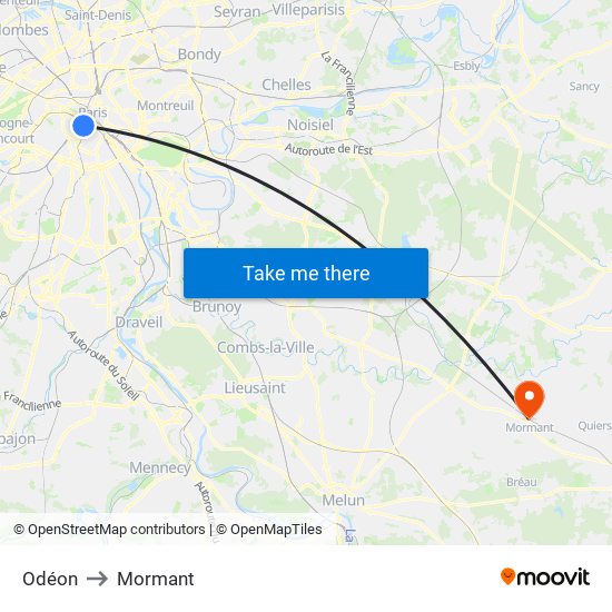 Odéon to Mormant map
