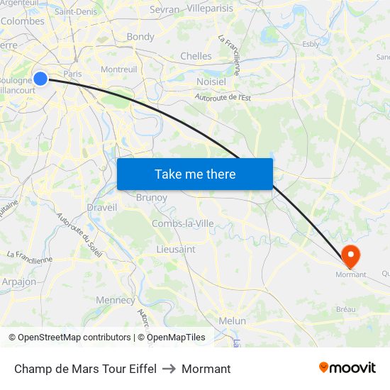 Champ de Mars Tour Eiffel to Mormant map
