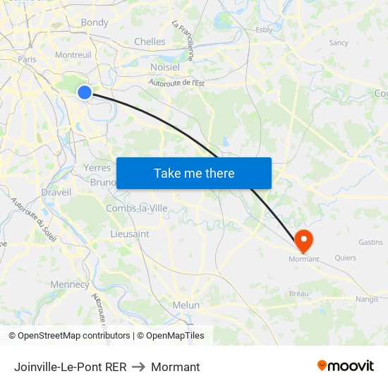 Joinville-Le-Pont RER to Mormant map