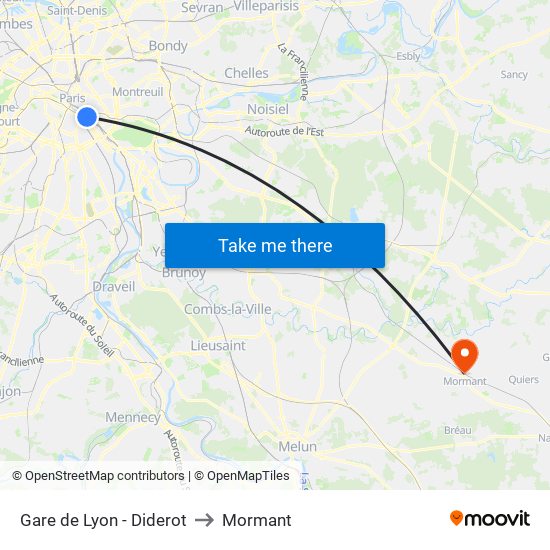Gare de Lyon - Diderot to Mormant map