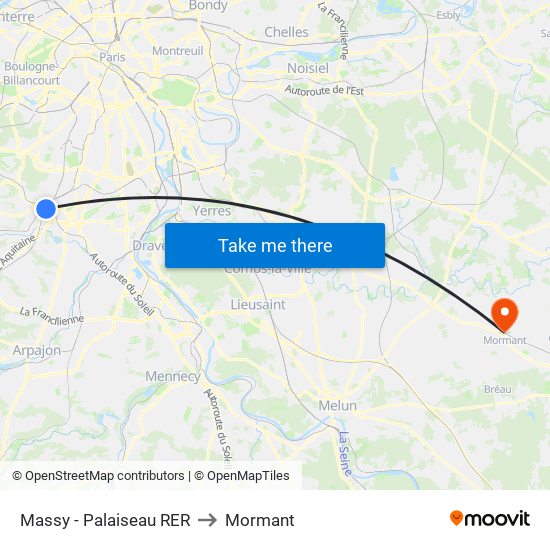 Massy - Palaiseau RER to Mormant map