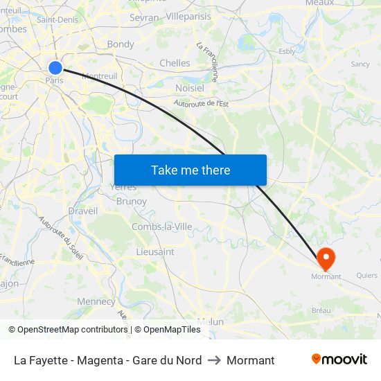 La Fayette - Magenta - Gare du Nord to Mormant map