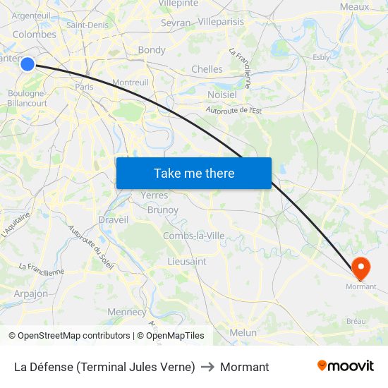 La Défense (Terminal Jules Verne) to Mormant map