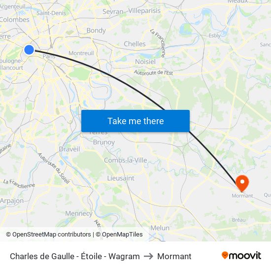 Charles de Gaulle - Étoile - Wagram to Mormant map