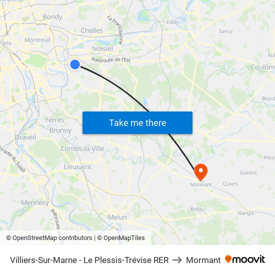 Villiers-Sur-Marne - Le Plessis-Trévise RER to Mormant map