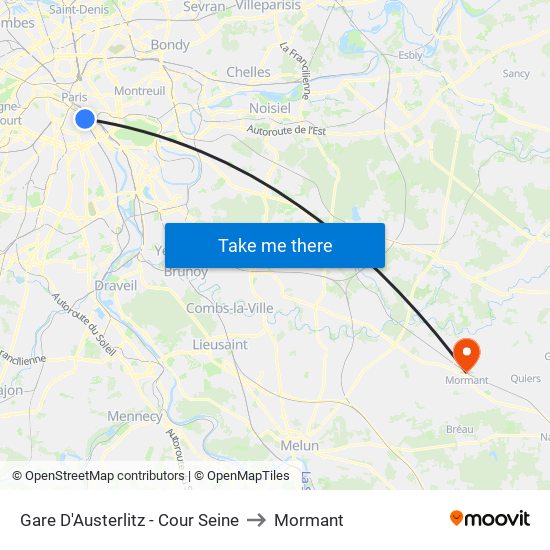 Gare D'Austerlitz - Cour Seine to Mormant map