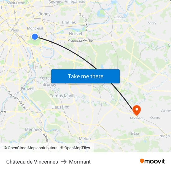 Château de Vincennes to Mormant map