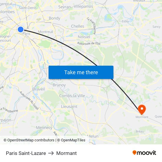 Paris Saint-Lazare to Mormant map