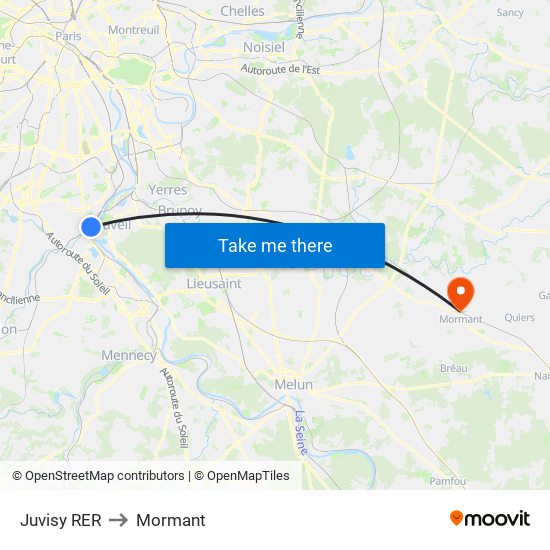 Juvisy RER to Mormant map