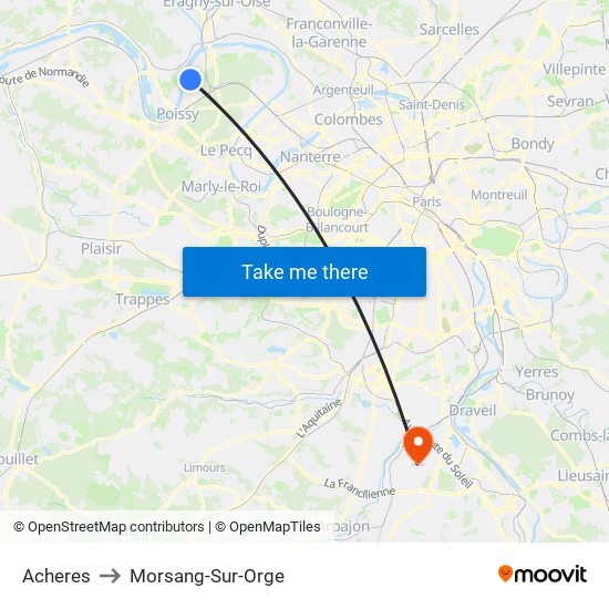 Acheres to Morsang-Sur-Orge map