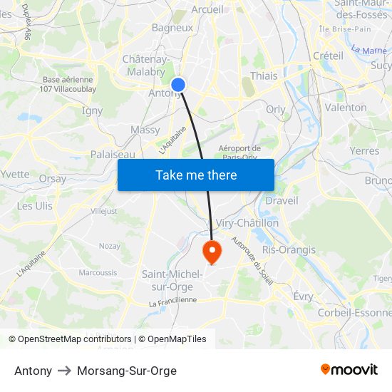 Antony to Morsang-Sur-Orge map
