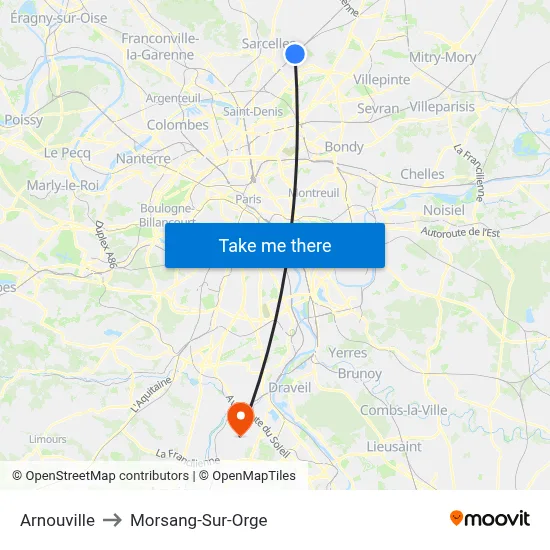 Arnouville to Morsang-Sur-Orge map