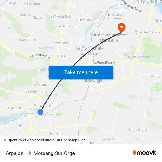 Arpajon to Morsang-Sur-Orge map