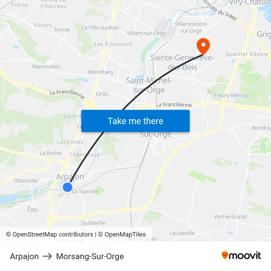 Arpajon to Morsang-Sur-Orge map