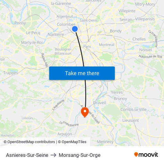 Asnieres-Sur-Seine to Morsang-Sur-Orge map